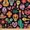 Ambesonne Day of the Dead Fabric by the Yard, Continuous Sugar Skull Flowers Pepper and Maracas Pattern, Decorative Fabric for Upholstery and Home Accents, 2 Yards, Charcoal Grey Multicolor